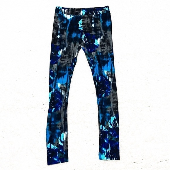 Velocity butter soft tie dye floral leggings small black gray blue - Picture 1 of 8